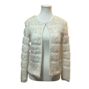 Tyler Böe XS White Fur-Look Open Front Cardigan